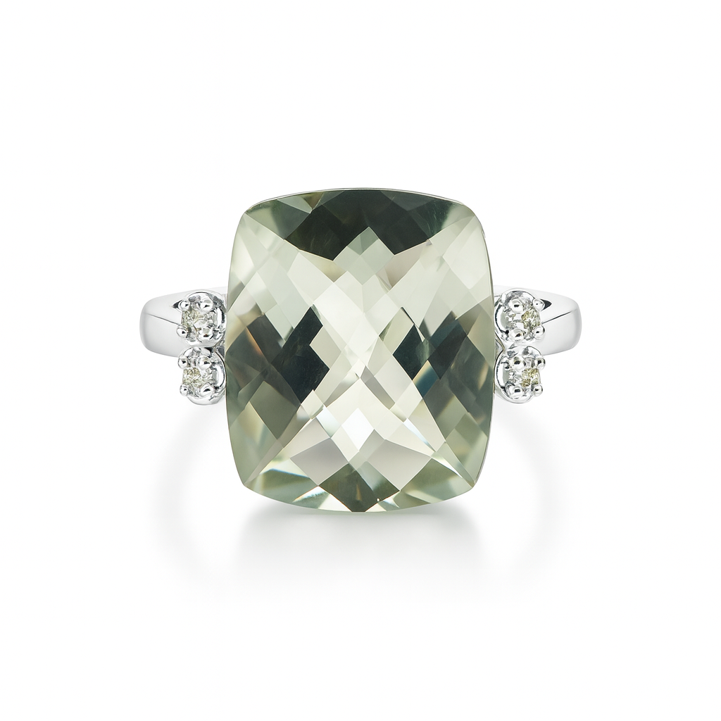 Ring with a large mint green quartz and smaller peridots