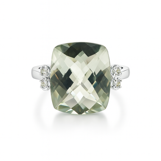 Ring with a large mint green quartz and smaller peridots