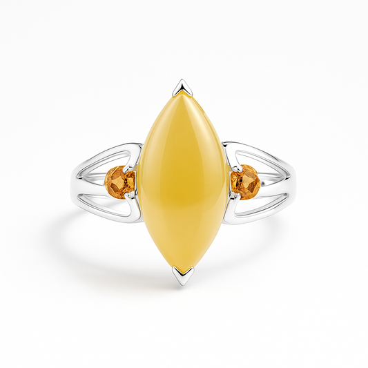 Ring with honey opal and citrines