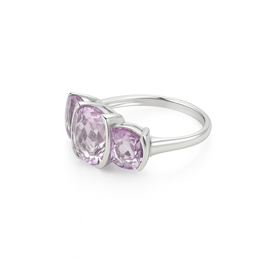 Silver ring with three pink amethysts