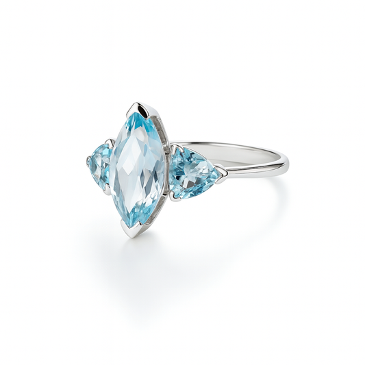 Silver ring with sky blue topaz