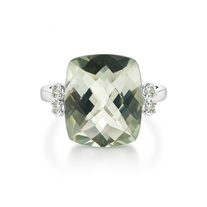 Ring with a large mint green quartz and smaller peridots